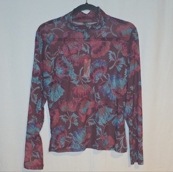 Stunning Anthropologie Burgundy and Teal Floral Top - Picture 2 of 5